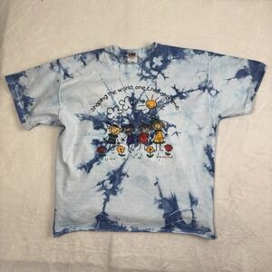 VTG Dees Tees Shaping The World One Child Blue Short Sleeve Graphic Shirt Men XL